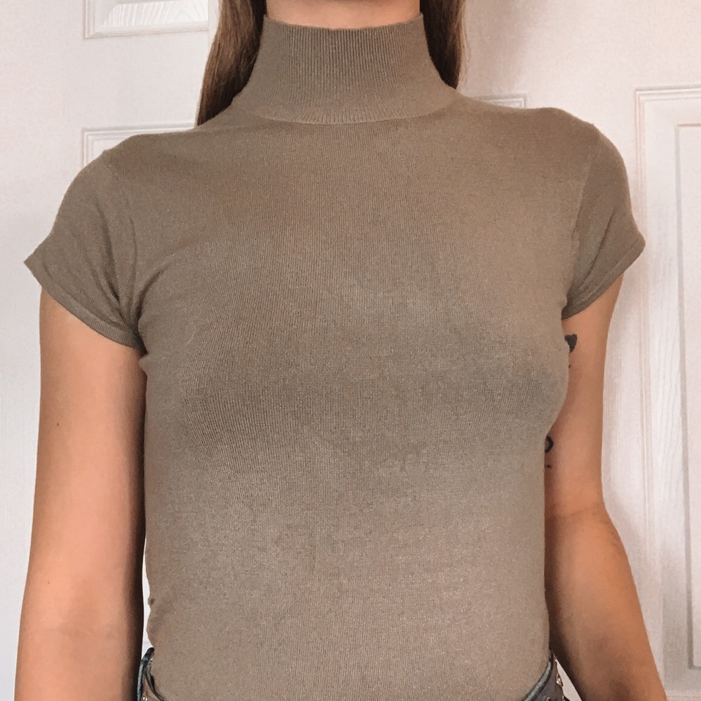 Brown turtle neck tee shirt